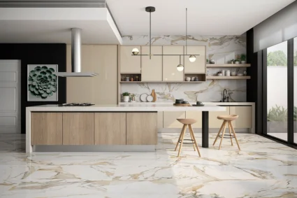 foto: Balkania Ceramics doo / Serija Midas je reprodukcija mermera “Macchia Vecchia” visoke vernosti, belog mermera sa zlatno-sivim žilama Balkania Ceramics doo keramičke pločice, imitacija mermera