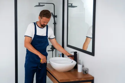 Kupatilske pločice / Foto : pexels.com majstor postavlja lavabo u kupatilu