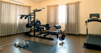 Home gym set up in an office room