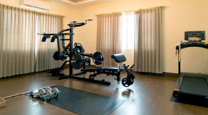 Home gym set up in an office room