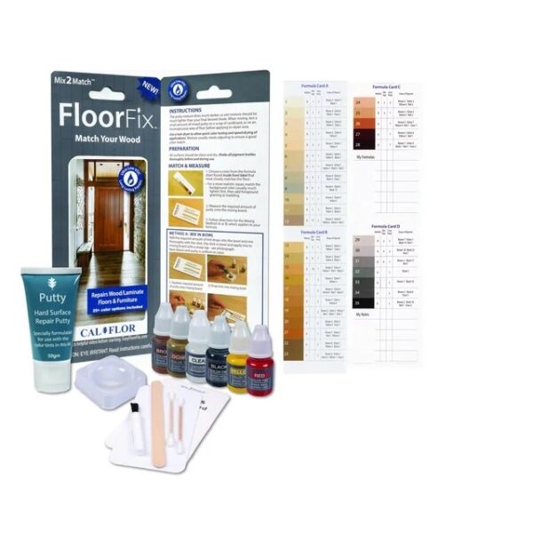 CalFlor FloorFix Mix2Match hardwood and laminate floor repair kit with putty, pigments and color guide