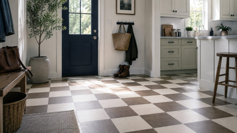 clean and well maintained checkerboard vinyl flooring
