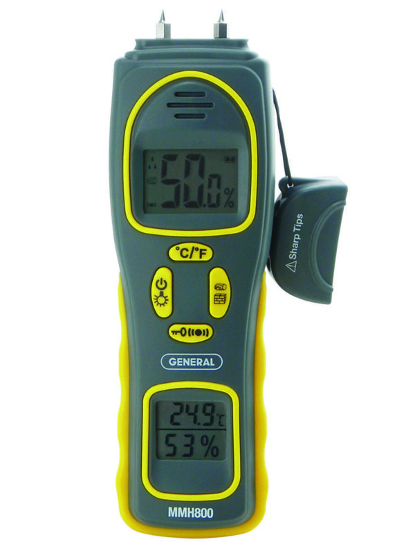 General Tools MMH800 pin and pinless moisture meter with temperature and humidity displays