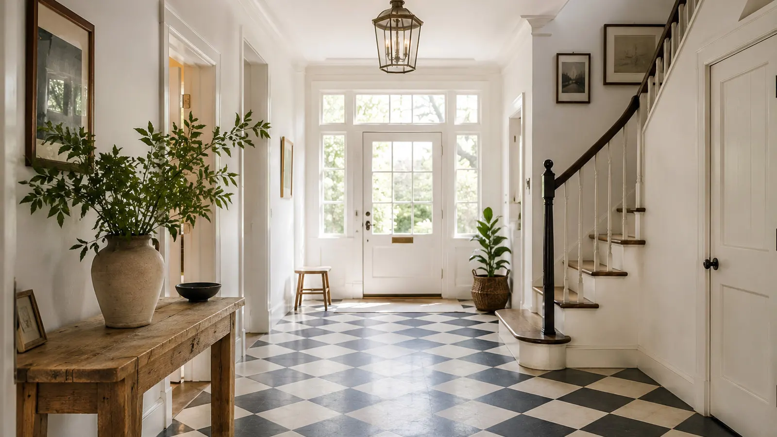 modern checkerboard floor in a bright contemporary kitchen