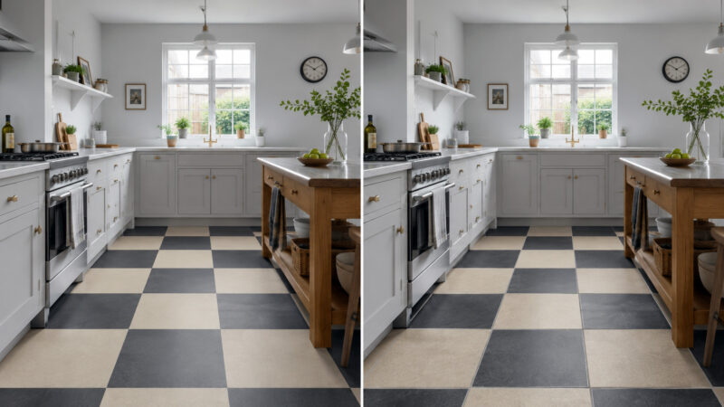 checkerboard vinyl versus ceramic tile flooring comparison