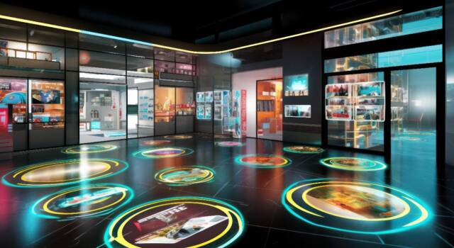 interaktivni podovi sa kružnim aplikacijama u šoping centru