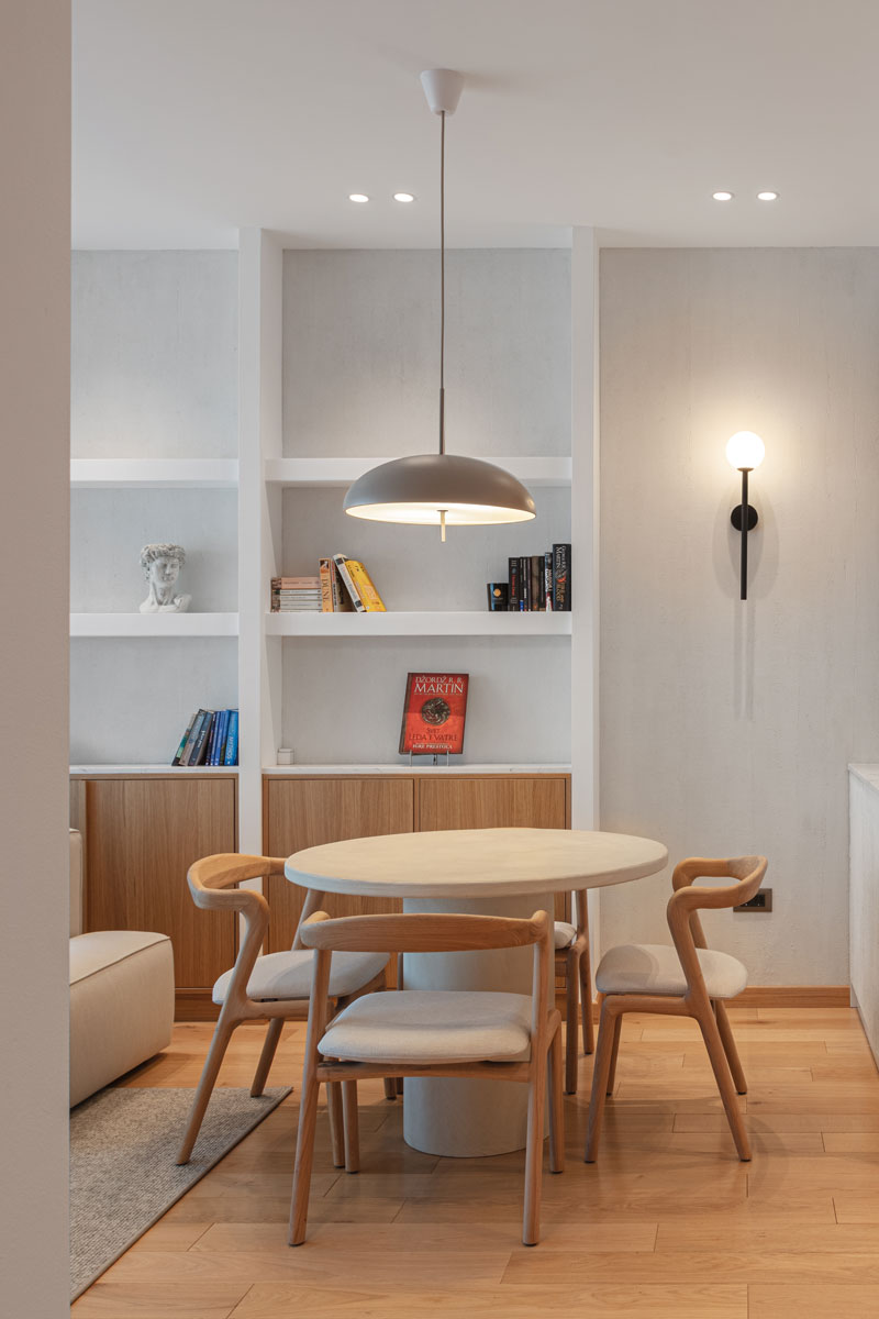Stan na Novom Dorćolu, trpezarijski sto od MDF jezgra, Unknown Studio / foto: Stefan Đorđević