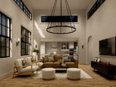 Matirana i reljefna završna obrada drvenih podova Mat završna obrada drvenih podova u enterijeru dnevne sobe