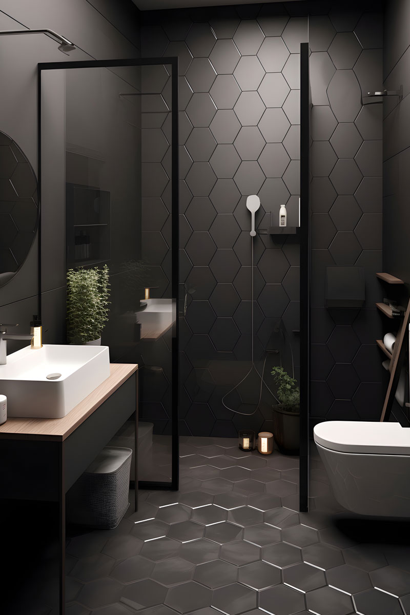 Enterijer modernog crnog kupatila / foto: freepik.com